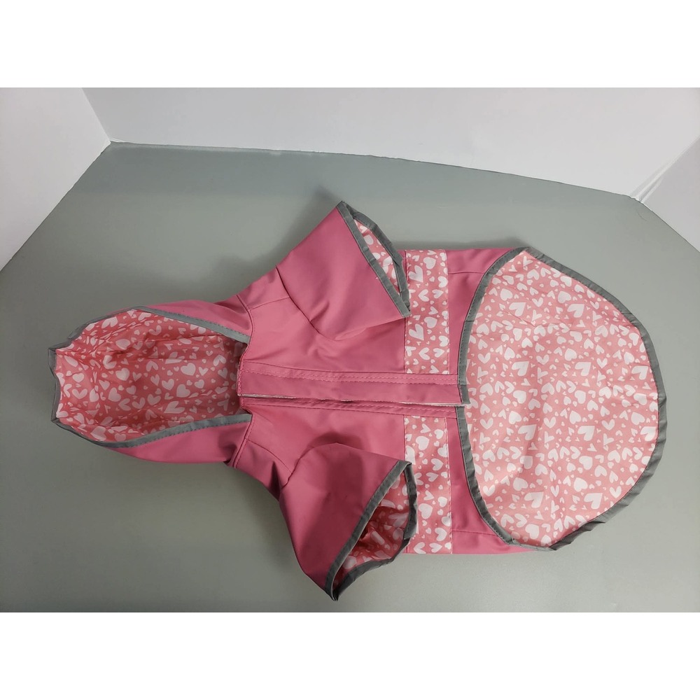 Good2Go Dog Raincoat Medium Pink Heart Print Hooded Waterproof Pet Jacket